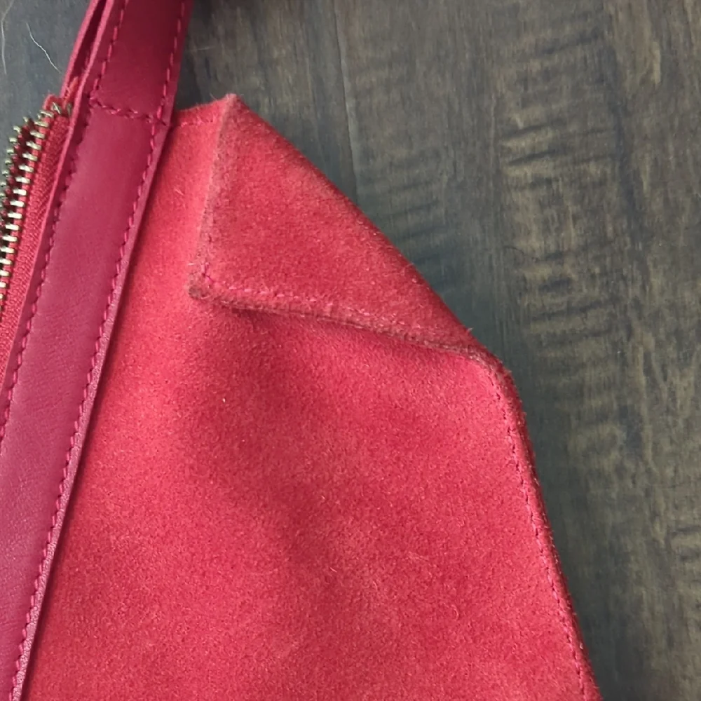 Anthropologie Red Suede with Leather Trim Details Slouchy Bag - Picture 6 of 12